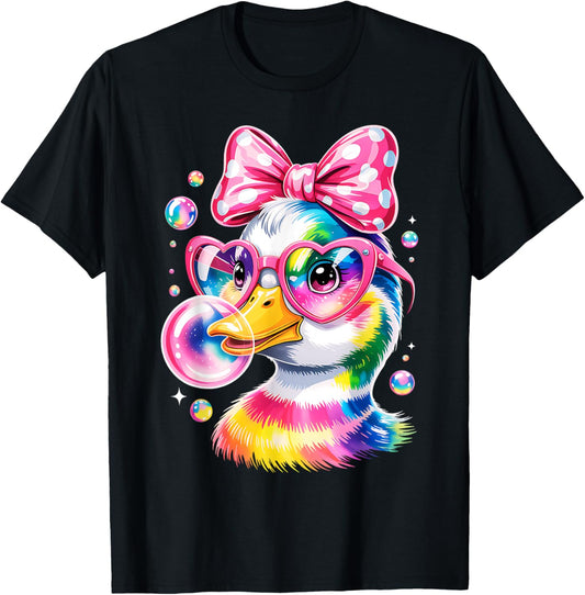 Cool Rainbow Duck with Sunglasses Bubblegum Cute Duck Girls T-Shirt