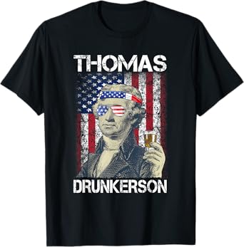 Thomas Drunkerson 4th July Thomas Jefferson Drinking Retro T-Shirt