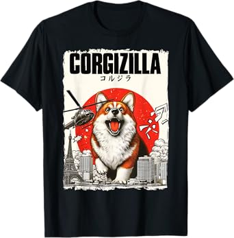Feline Fashions Cat Apparel.USA CorgiZilla Parody Japanese Art Corgi Dog Mom Dad Unisex Adult T-Shirt