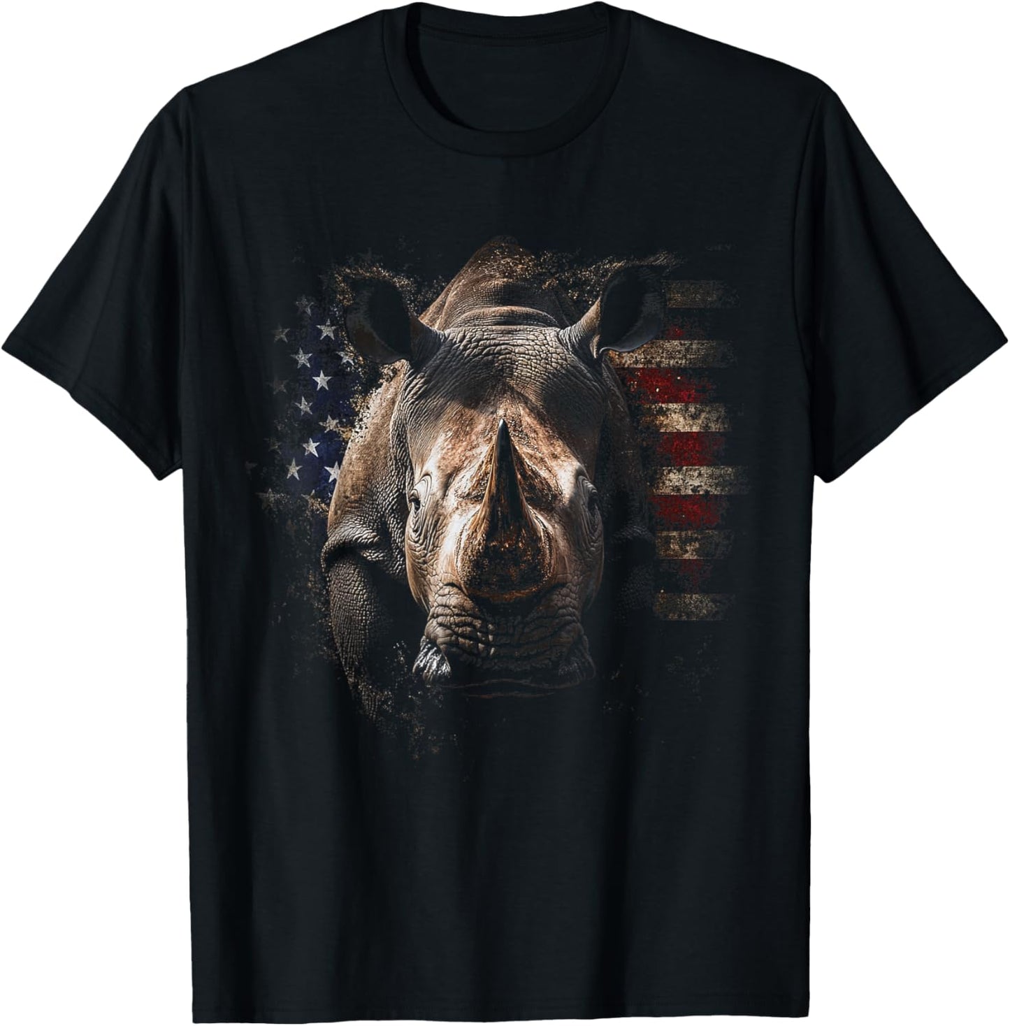 Patriotic Rhino Vintage American Flag Design T-Shirt