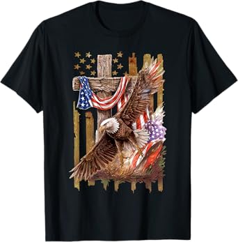 Cross Christian Eagle Jesus Christian Cross Faith US Flag T-Shirt