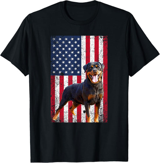Unisex-Adults Rottweiler Dog Lover Funny 4th of July Dog T-Shirt