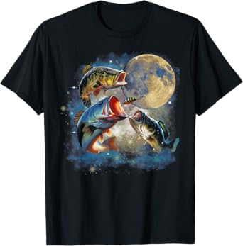 Vintage 90s Largemouth Bass Moon Retro Fisherman Fishing T-Shirt
