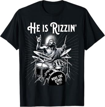 Percussion Drum Funny Rizz He is Rizzin Jesus Drumming T-Shirt