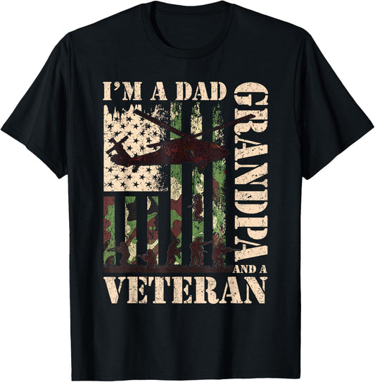 Grandpa Veteran Fathers Day Dad Veteran Camo American Flag T-Shirt