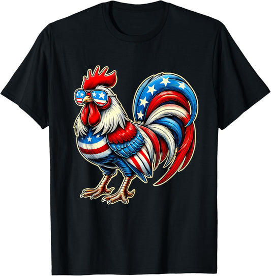 Chicken American Flag USA Farmer Funny 4th Of July Fourth T-Shirt