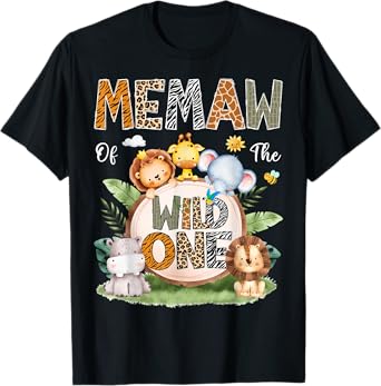 Memaw Of The Wild One 1St Birthday Kids Safari Woodland T-Shirt