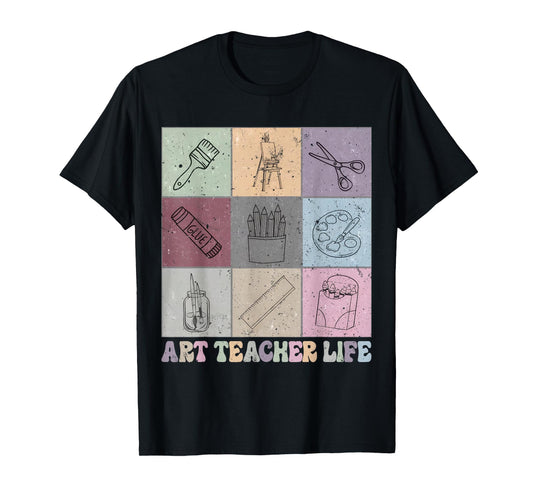 Funny Art Teacher Life Retro Groovy Teaching Future Artists T-Shirt