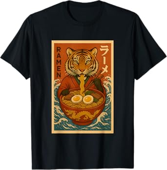 Tiger Eating Ramen Japanese Noodles Funny Gifts T-Shirt