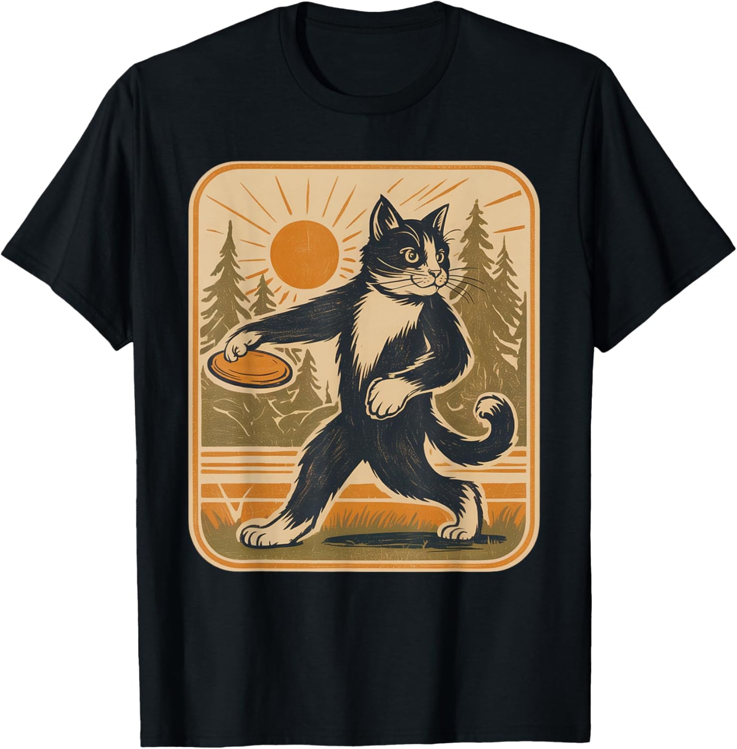 Disc Golf Cat Vintage Funny Cat Disc Golf T-Shirt
