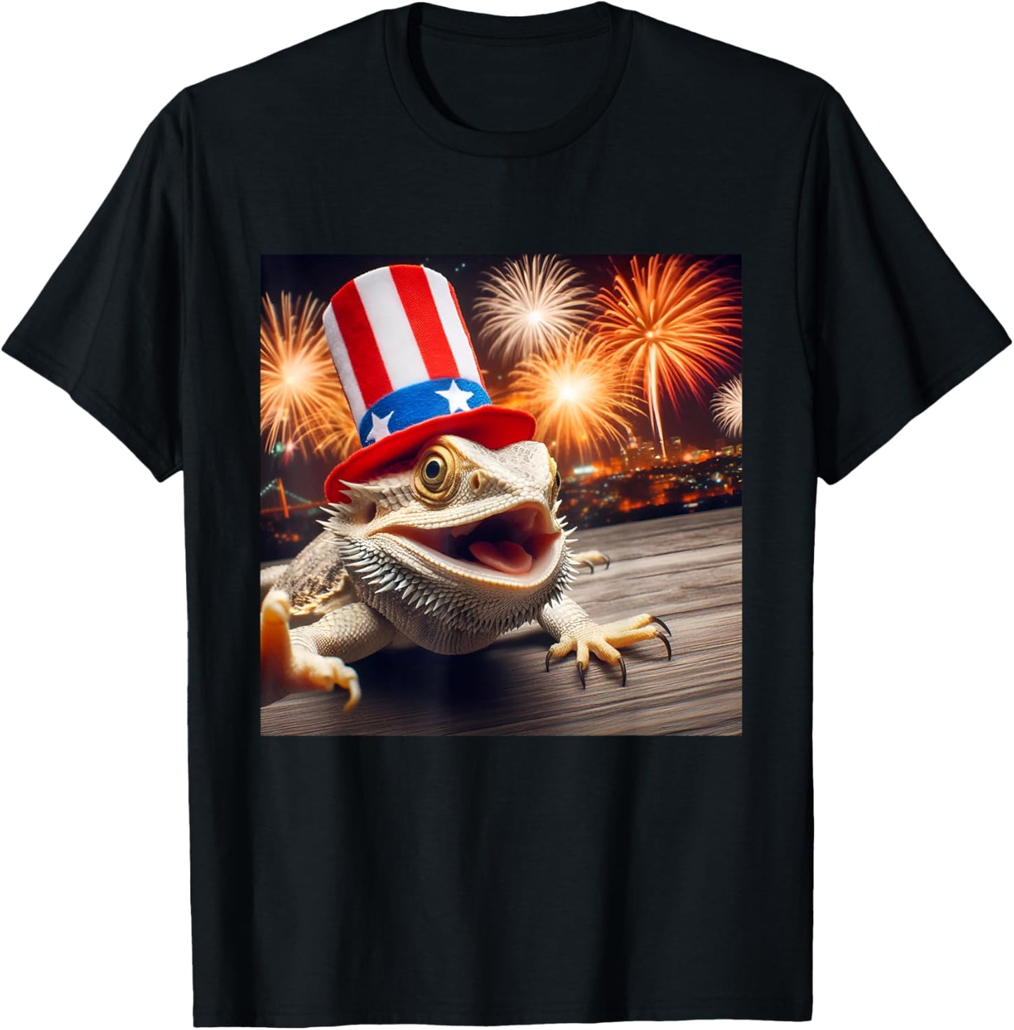 Funny Bearded Dragon Selfie Patriotic 4th Of July Fireworks T-shirt