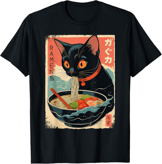 Ramen Noodles Cat Japan Y2K Kawaii Retro Cats Manga Anime T-Shirt
