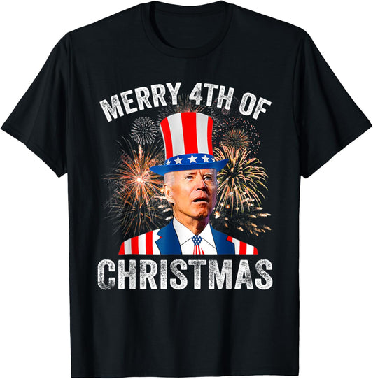 Joe Biden Xmas Merry Christmas For Funny 4th Of July T-Shirt