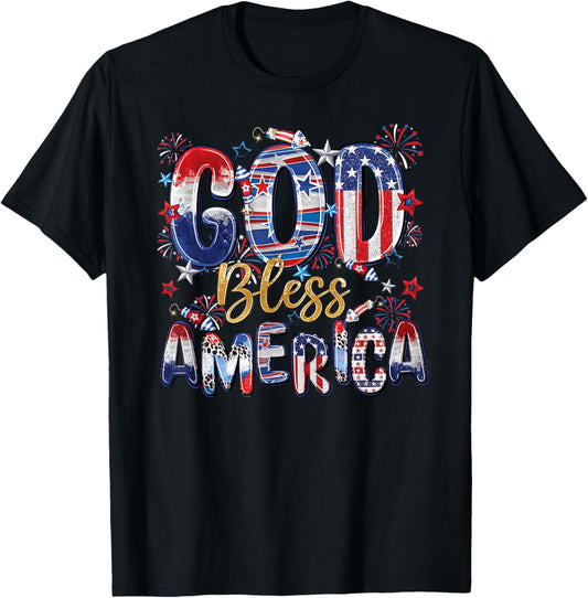 God Bless America Fireworks Patriotic Christian 4th Of July T-shirt