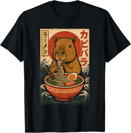 Anime Capybara Ramen Noodles Japanese Art y2k Graphic Retro T-Shirt
