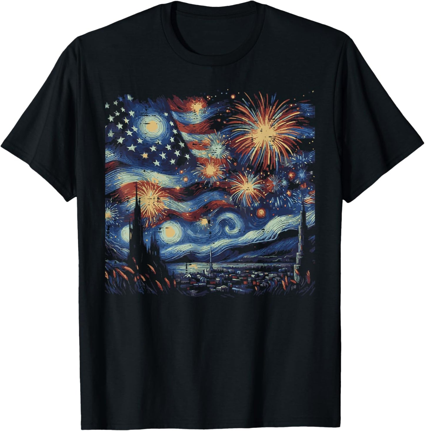 4th Of July Starry Night USA Fireworks Women Men Kids T-Shirt
