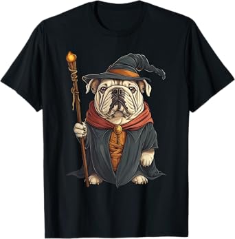 English Bulldog Dog Wizard Fantasy T-Shirt