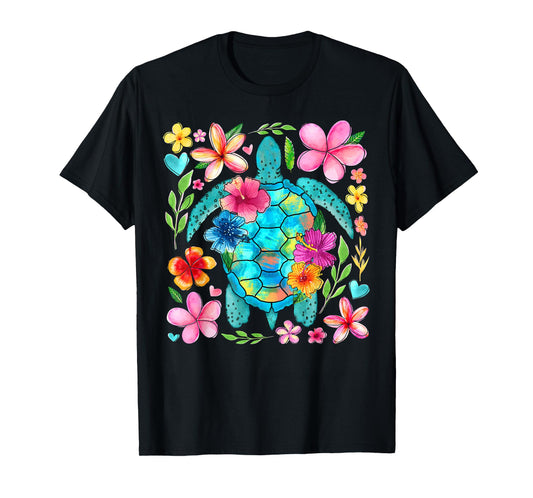 Boho Floral Turtle Save The Sea Turtle Ocean Animals T-Shirt