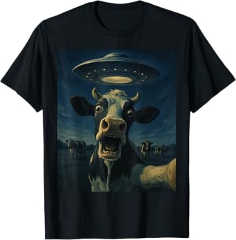 Funny Cow Selfie With Alien UFO Funny Cow For Men Women Kid T-Shirt