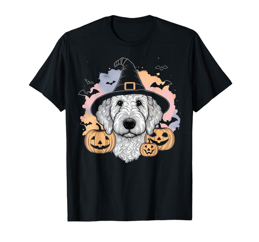 Halloween Goldendoodle Witch & Pumpkins Bats Spooky Holiday T-Shirt