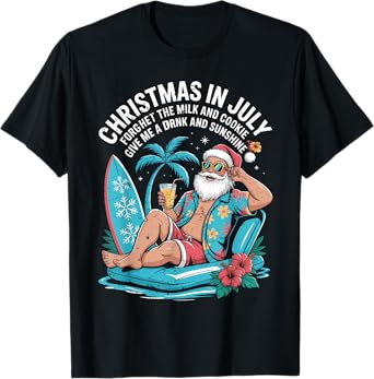 Christmas In July Palm Tree Beach Summer Hawaii Santa Mens T-Shirt