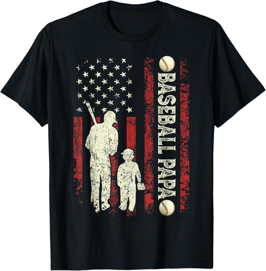 Father's Day Baseball Papa USA Flag Gifts Dad Men Baseball T-Shirt