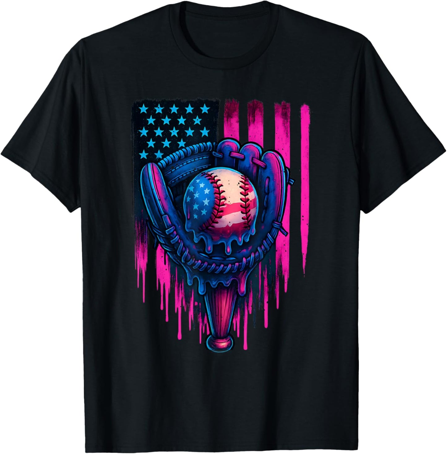 Baseball Player Drip Ice Cream Boys 4th Of July Patriotic T-shirt