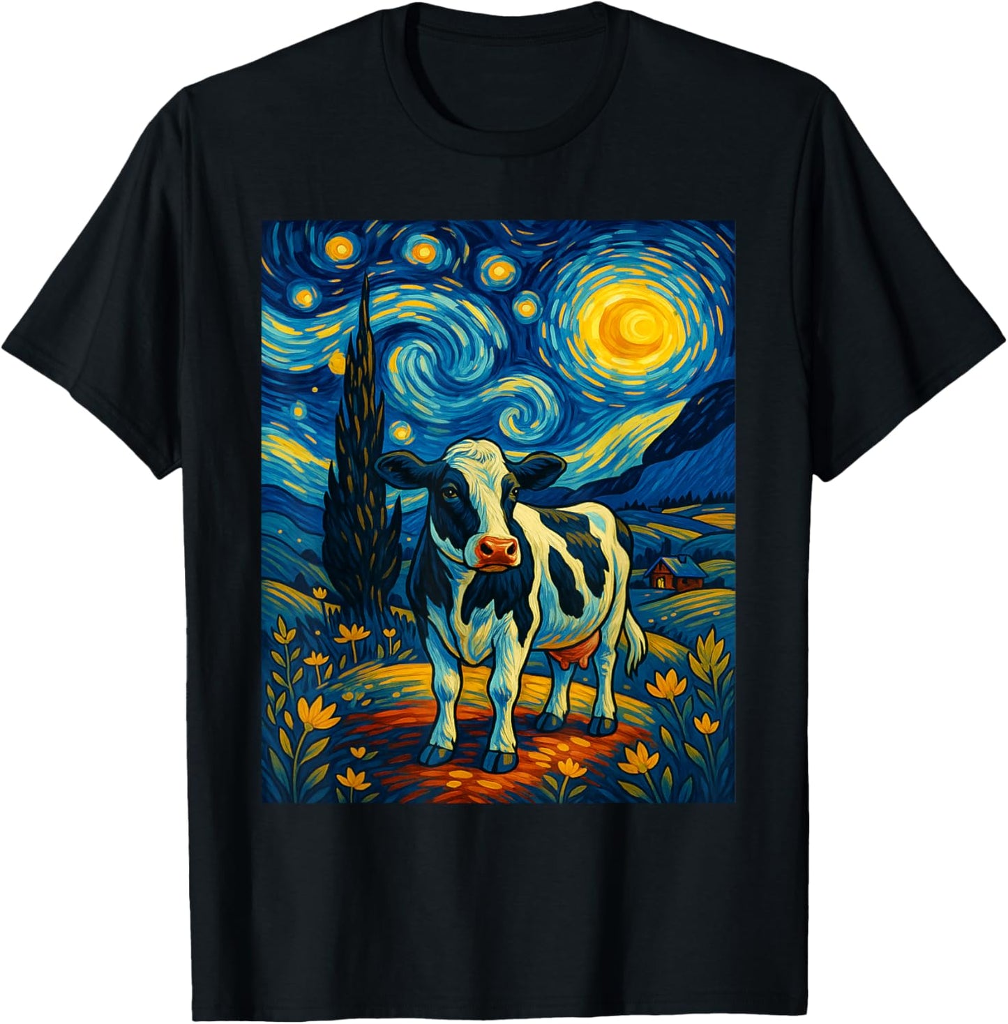 Starry Night Cow Van Gogh Style Barnyard Farmer Farm Animal T-Shirt