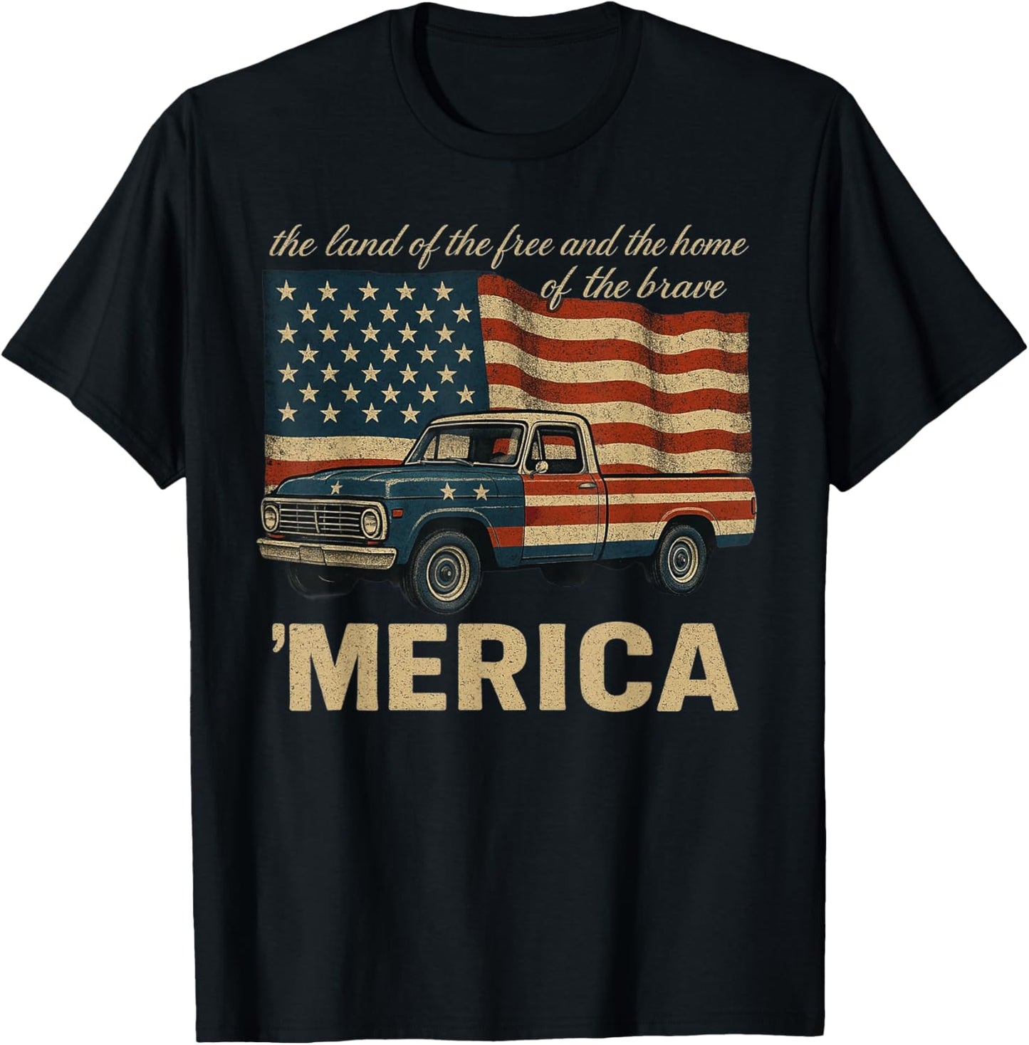 Vintage Classic Truck Merica American Flag Usa 4th Of July T-shirt
