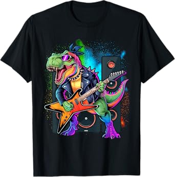 Funny Dinosaur, Rock'n Roll Goth Dino, Guitar Band T-Shirt
