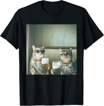 Cool Cats Drinking Beer Sunglasses Funny Chill Vibes T-Shirt