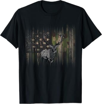 American Flag Camouflage Outdoor Antlers Elk Deer T-Shirt for Women Kids Men