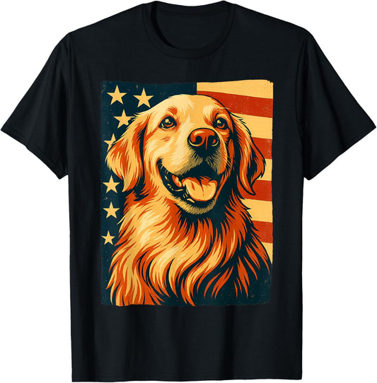 Golden Retriever 4th Of July American Flag T-shirt