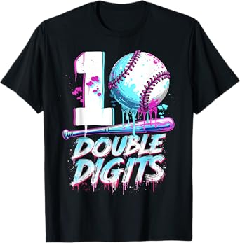Baseball 10 Years Old Birthday Double Digits 10 Birthday Boy T-Shirt