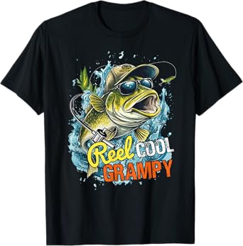 Mens Funny Fathers Day Vintage Fishing Reel Cool Grampy T-Shirt