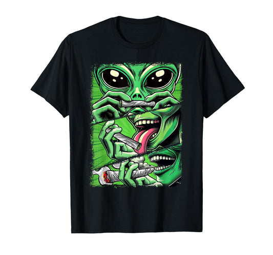 Cannabis Weed Lover Stoner Babe 420 Alien Smoking Weed T-Shirt