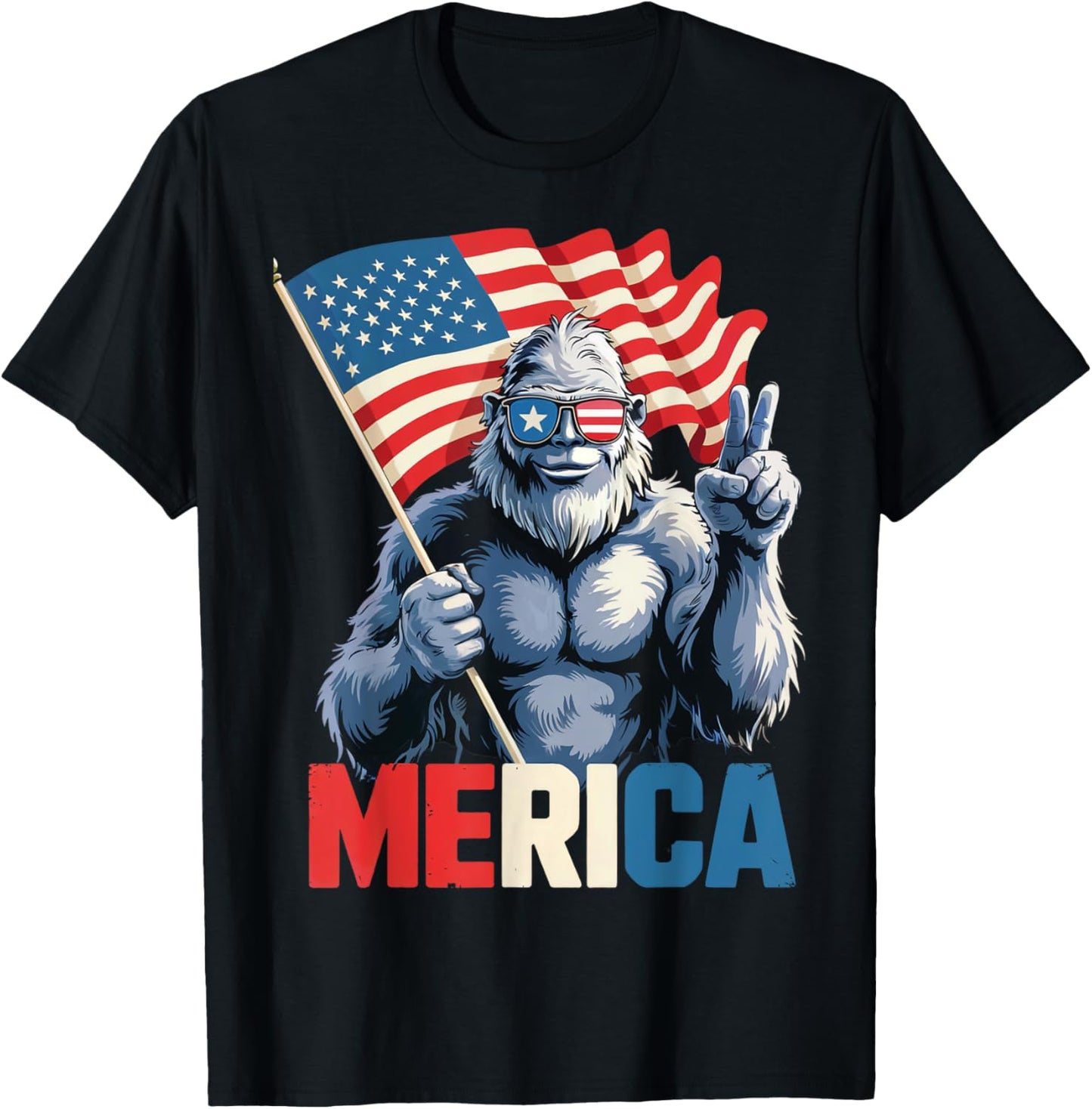 Bigfoot Merica American Flag Patriotic 4th Of July T-shirt