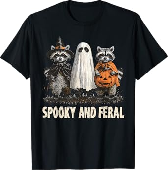Spooky And Feral Halloween Cute Ghost Raccoon Trick Or Treat T-Shirt