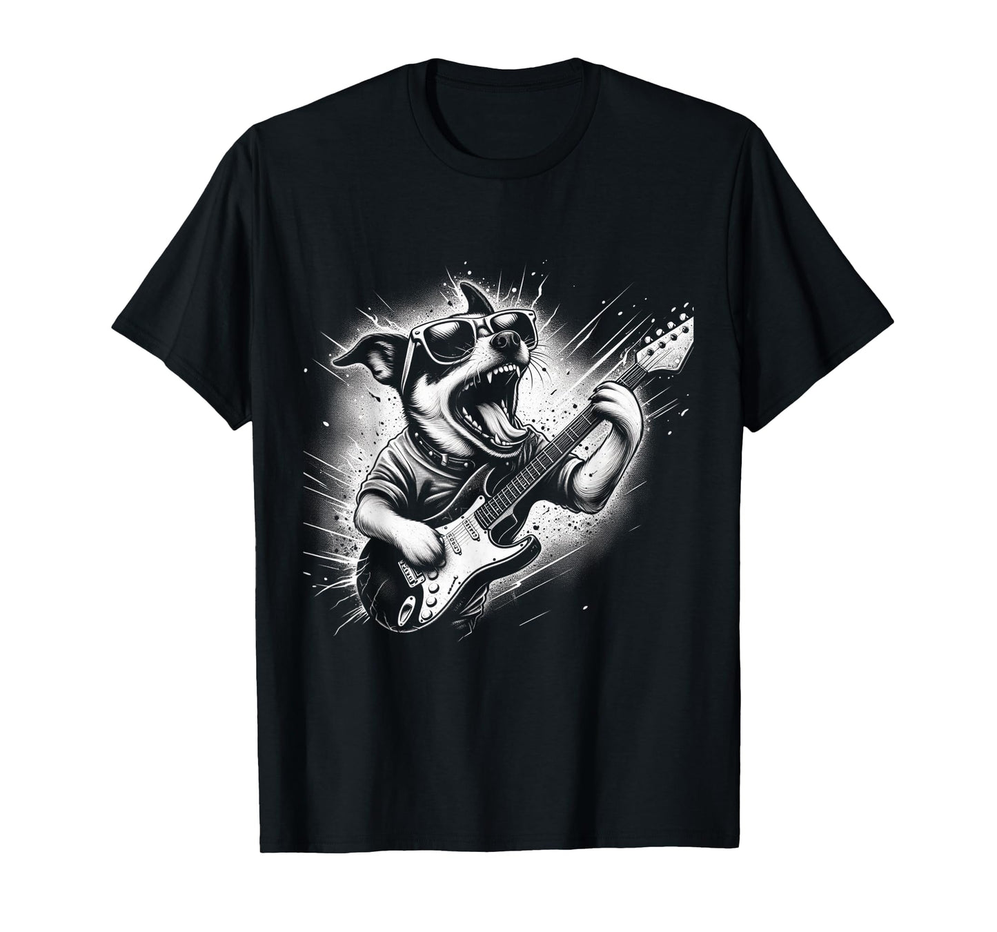 Rock n Roll Dog Cool Dog with Guitar Rock Star Dog Art T-Shirt