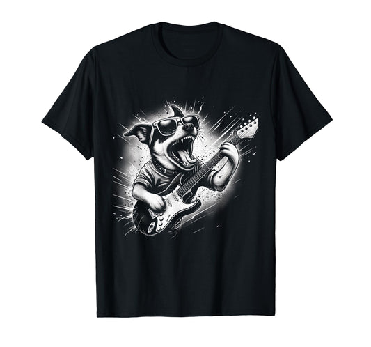 Rock n Roll Dog Cool Dog with Guitar Rock Star Dog Art T-Shirt