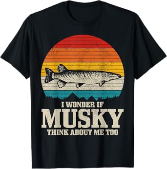 I Wonder If Musky Think About Me Vintage Funny Musky Fishing T-Shirt