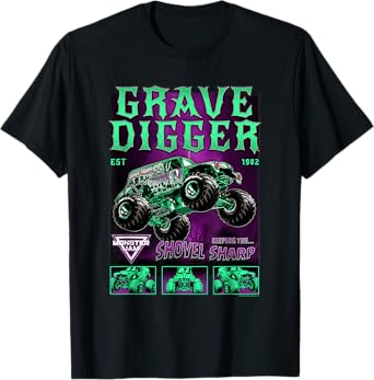 Monster Jam Grave Digger Green and Purple Collage T-Shirt