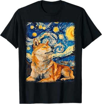 Shiba Inu Dog Starry Night Painting Men Women Kids T-Shirt