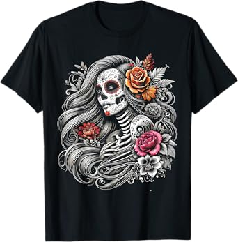 De Los Muertos La Catrina Day of the Dead Sugar Skull Women T-Shirt