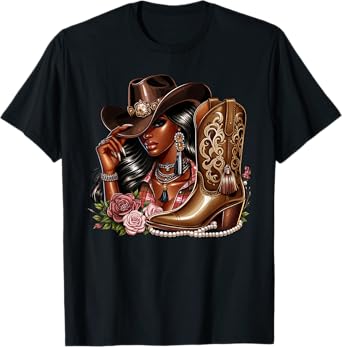 Black African American Cowgirl Western Country Texas Rodeo T-Shirt