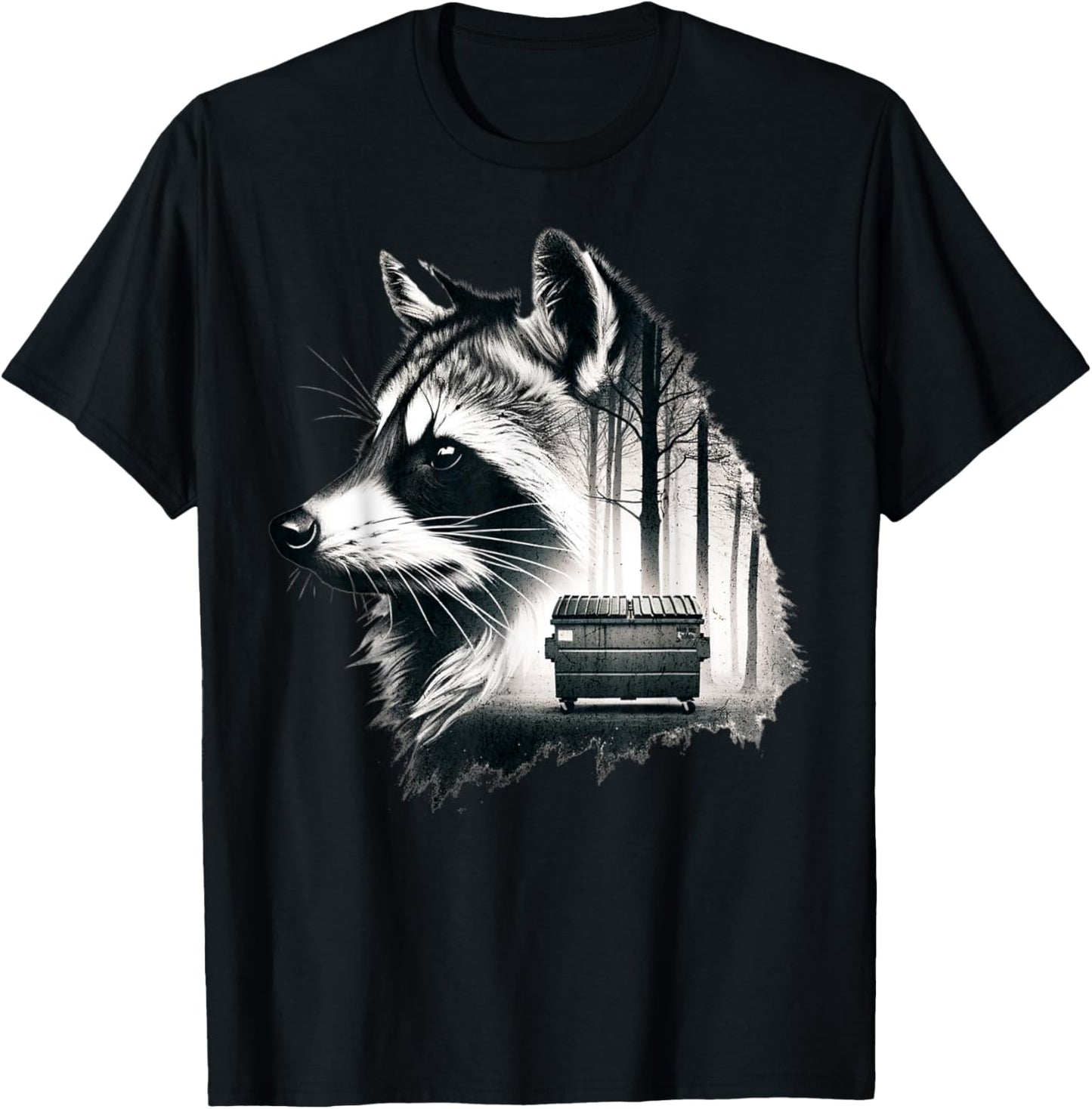Funny Raccoon Dumpster Double Exposure Art T-Shirt