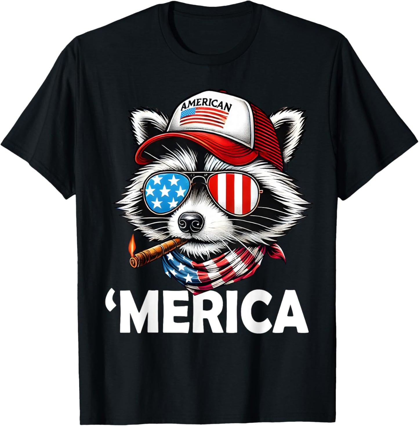 'Merica Raccoon American Flag 4th Of July Patriotic T-Shirt