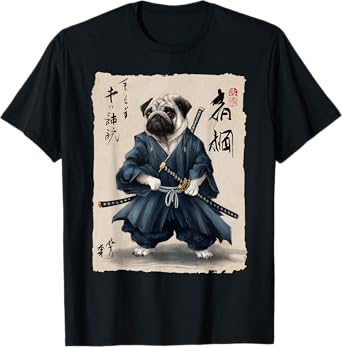 Samurai Pug Japanese Anime Dog Pug Lover Funny For Men Women T-Shirt