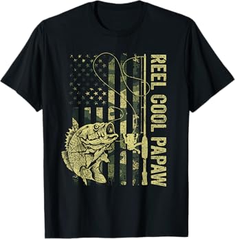 Reel Cool Papaw Camouflage American Flag Father's Day Gift T-Shirt