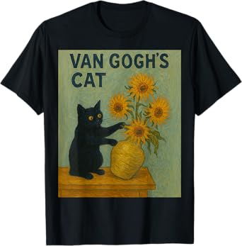 Funny Sunflower Cat Mischief - Art Mashup Van Gogh Painting T-Shirt